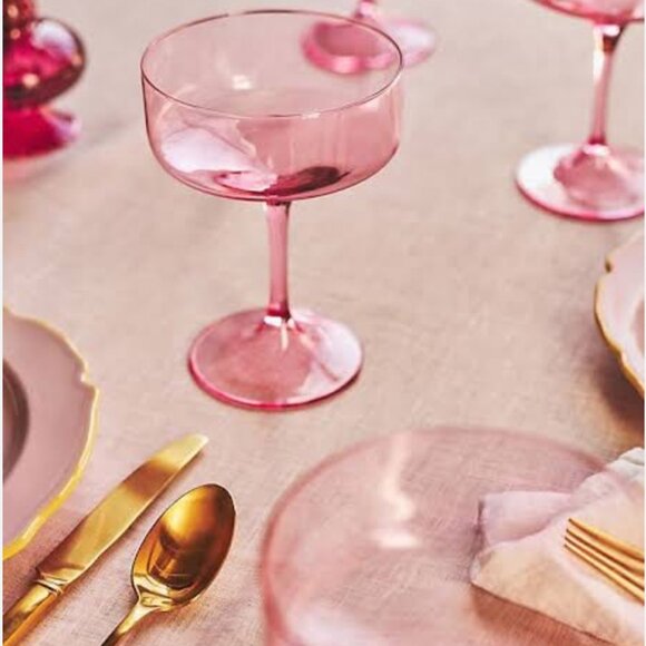 ANTHROPOLOGIE Morgan Medium Pink Borosilicate Coupe‎ Glasses Set of 2 NWT - Picture 2 of 3